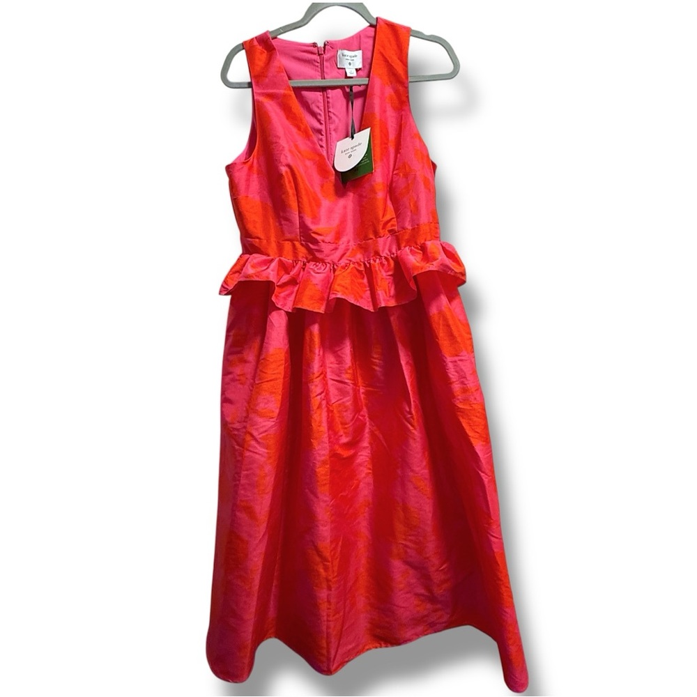 Kate Spade New York x Target Classic Rose Peplum Midi Dress Pink /Red 12 NWT - Picture 2 of 6